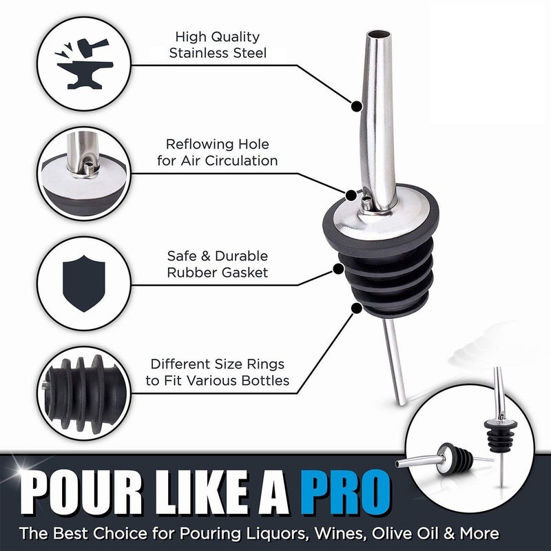 GLEDAM Gledam Stainless Steel Bottle Pourers Wine and Spirits LiquorDispenser Pouring Wine Syrup Oil Bartender Pourer Tapered Spout and Fits Alcohol Bottles 3 Pcs  - Image 4