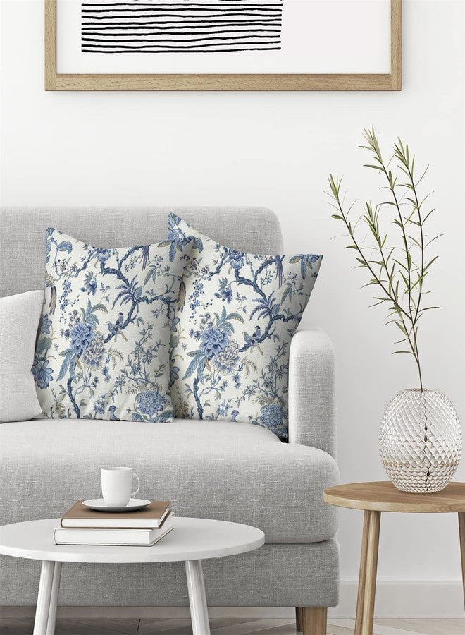 GIOPAMGO Chinoiserie Spring Pillow Covers 24x24 Set of 2, Vintage Bule Birds Flowers Farmhouse Decorations Throw Pillow Covers Blue and White Outdoor Decorative Linen Cushion Case for Couch Sofa Home - Image 2