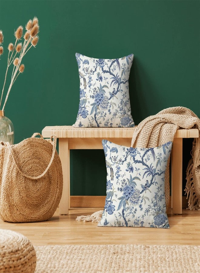 GIOPAMGO Chinoiserie Spring Pillow Covers 24x24 Set of 2, Vintage Bule Birds Flowers Farmhouse Decorations Throw Pillow Covers Blue and White Outdoor Decorative Linen Cushion Case for Couch Sofa Home - Image 3