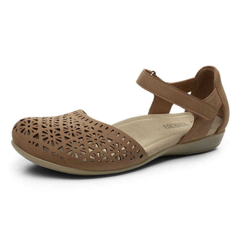 Rihero Summer Closed Toe Sandals Women Orthopedic Cute Beach Sandals for Women Lightweight Non Slip Arch Support Flat Shoes with Adjustable Strap Tan Hollow 10 - Image 1