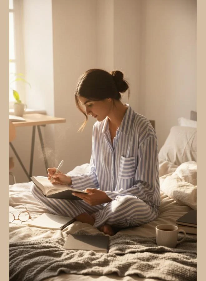 ليلا طقم بيجامة صيفي واسع الساق بقصة مريحة بنقشة ليلا للنساء