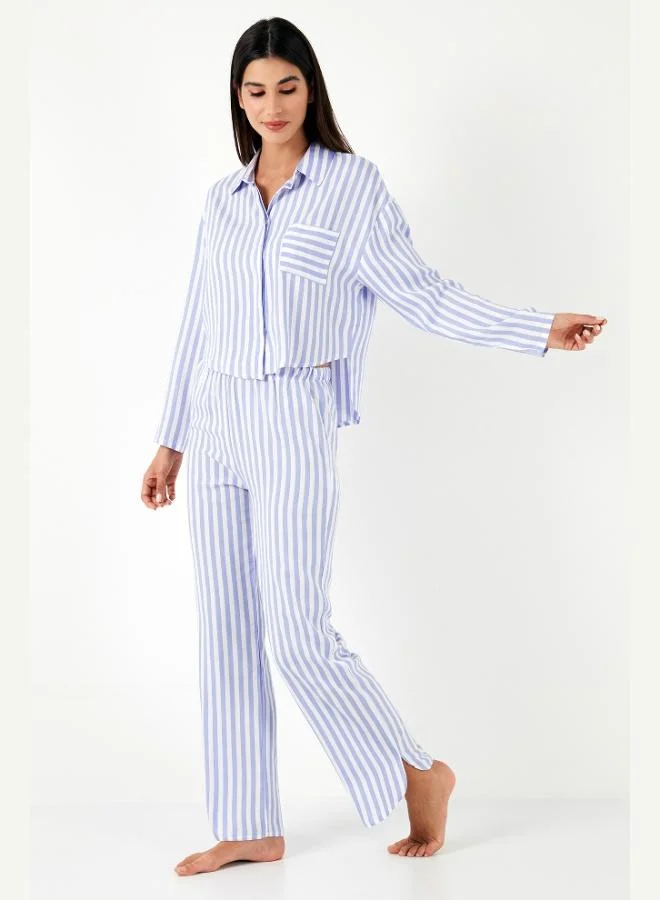 ليلا طقم بيجامة صيفي واسع الساق بقصة مريحة بنقشة ليلا للنساء