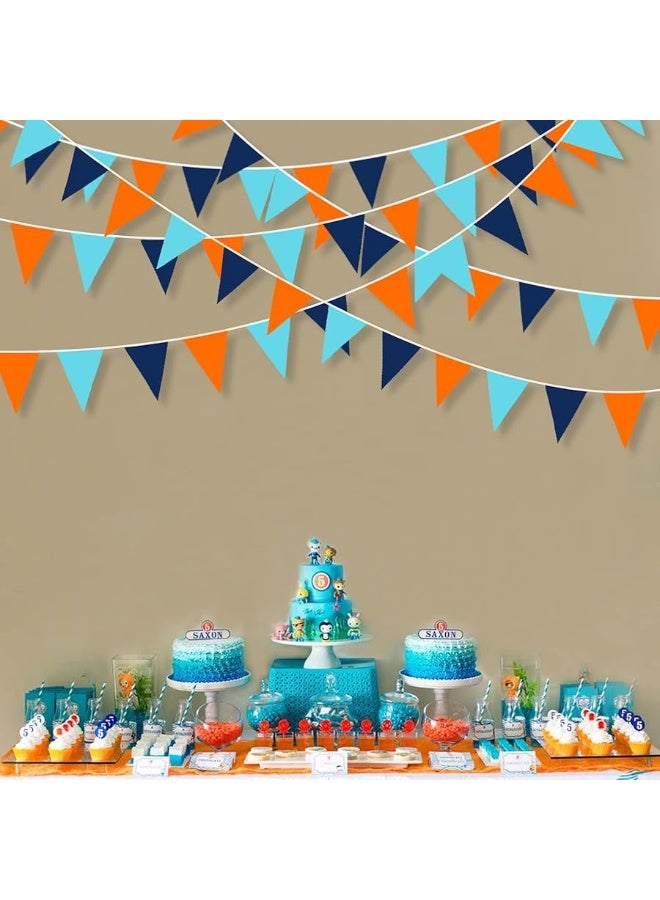 pinkblume 10M/32Ft Navy Blue Orange Pennant Banner Fabric Triangle Flag Cotton Bunting Garland for Outer Space Galaxy Birthday Anniversary Party Home Nursery Outdoor Garden Hanging Festivals Decoration (36Pcs) - Image 1