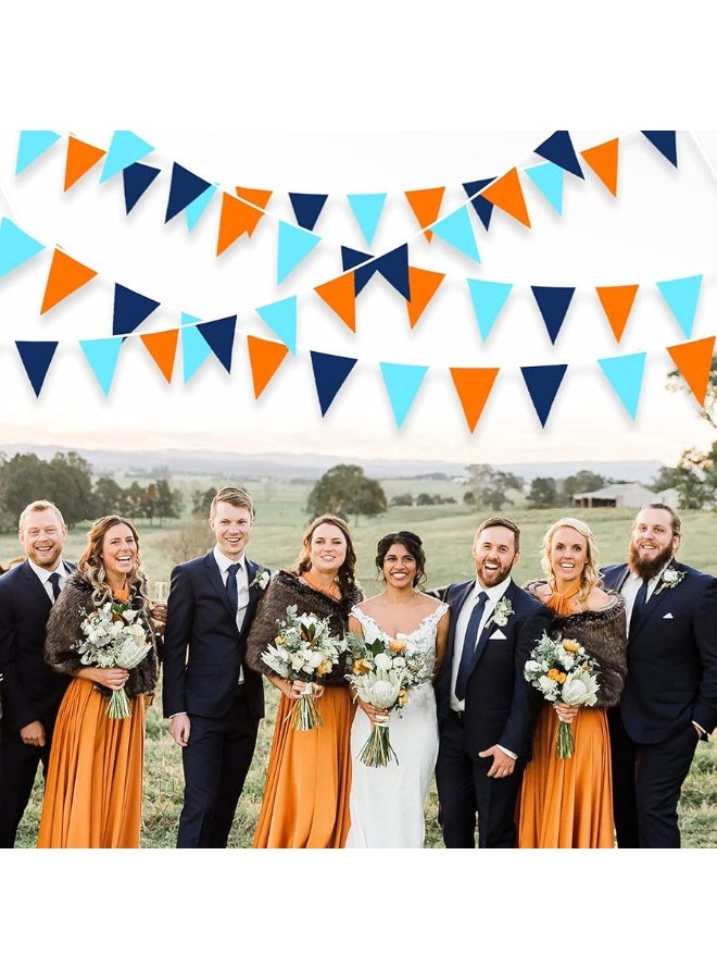 pinkblume 10M/32Ft Navy Blue Orange Pennant Banner Fabric Triangle Flag Cotton Bunting Garland for Outer Space Galaxy Birthday Anniversary Party Home Nursery Outdoor Garden Hanging Festivals Decoration (36Pcs) - Image 5