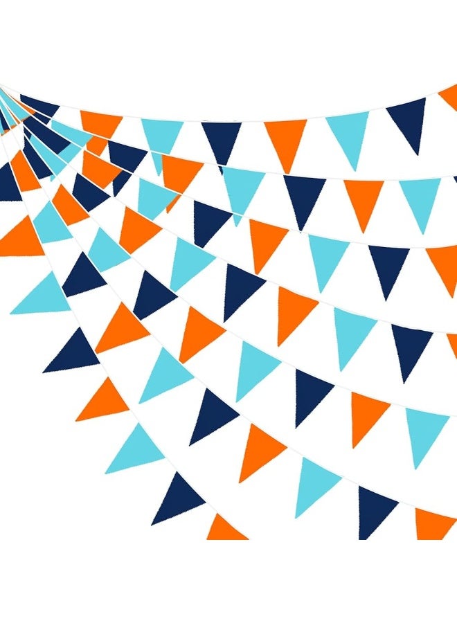 pinkblume 10M/32Ft Navy Blue Orange Pennant Banner Fabric Triangle Flag Cotton Bunting Garland for Outer Space Galaxy Birthday Anniversary Party Home Nursery Outdoor Garden Hanging Festivals Decoration (36Pcs) - Image 2