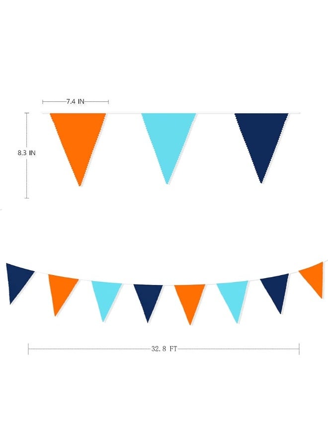 pinkblume 10M/32Ft Navy Blue Orange Pennant Banner Fabric Triangle Flag Cotton Bunting Garland for Outer Space Galaxy Birthday Anniversary Party Home Nursery Outdoor Garden Hanging Festivals Decoration (36Pcs) - Image 3