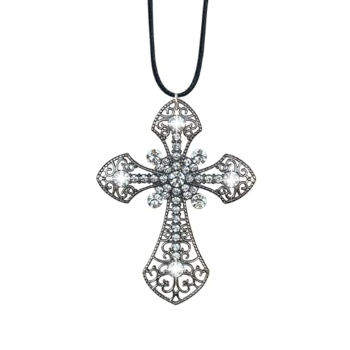 UHANBUT Bling Cross Car Hanging Ornament Crystal Rhinestone Car Rear View Mirror Charm Diamond Mirror Pendant Universal Vehicle Interior Decoration Accessories for MenWomen Present Black - Image 1