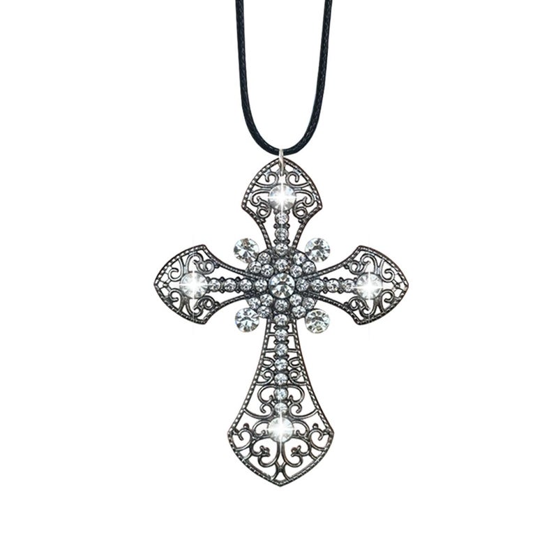 UHANBUT Bling Cross Car Hanging Ornament Crystal Rhinestone Car Rear View Mirror Charm Diamond Mirror Pendant Universal Vehicle Interior Decoration Accessories for MenWomen Present Black - Image 3