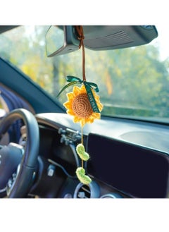 Oasisgalore Rear View Mirror Accessories Crochet Sunflower,Car Decor Car Mirror Hanging Accessories For Women,Hand-Woven Flower Rearview Mirror Sunflower  - Image 1