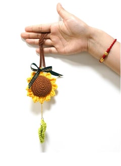 Oasisgalore Rear View Mirror Accessories Crochet Sunflower,Car Decor Car Mirror Hanging Accessories For Women,Hand-Woven Flower Rearview Mirror Sunflower  - Image 5