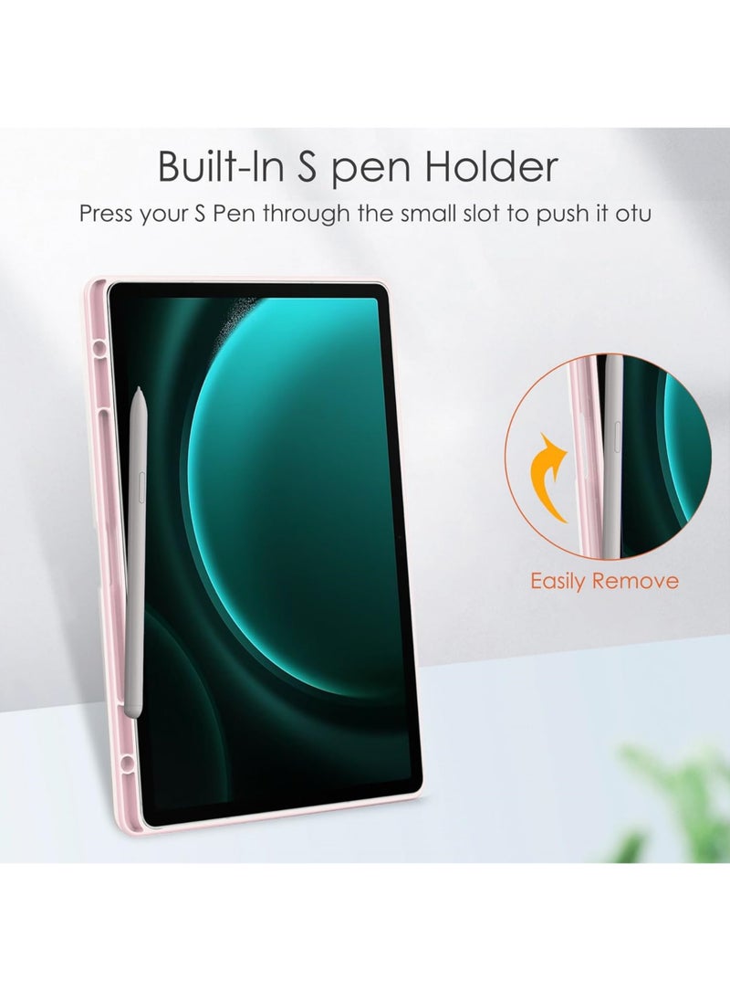 Hybrid Slim Case for Samsung Galaxy Tab S10 Plus 2024/ S9 Plus/ S9 FE Plus 5G 12.4 Inch 2023 with S Pen Holder, Shockproof Cover with Clear Transparent Back Shell, Auto Wake/Sleep