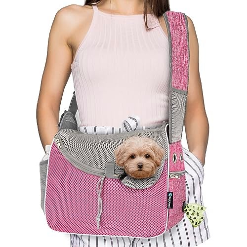 PetAmi Small Dog Sling Carrier, Soft-Sided Crossbody Puppy Carrying Purse Bag, Adjustable Sling Pet Pouch to Wear Medium Dog Cat Travel, Dog Bag for Traveling, Poop Bag Dispenser, Max 10 lbs, Pink - Image 1