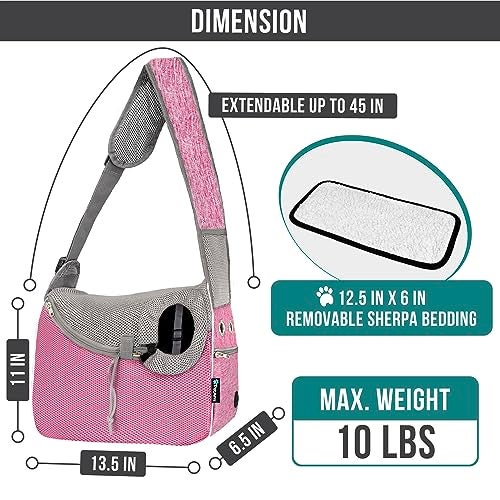 PetAmi Small Dog Sling Carrier, Soft-Sided Crossbody Puppy Carrying Purse Bag, Adjustable Sling Pet Pouch to Wear Medium Dog Cat Travel, Dog Bag for Traveling, Poop Bag Dispenser, Max 10 lbs, Pink - Image 2