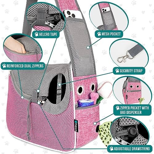 PetAmi Small Dog Sling Carrier, Soft-Sided Crossbody Puppy Carrying Purse Bag, Adjustable Sling Pet Pouch to Wear Medium Dog Cat Travel, Dog Bag for Traveling, Poop Bag Dispenser, Max 10 lbs, Pink - Image 3