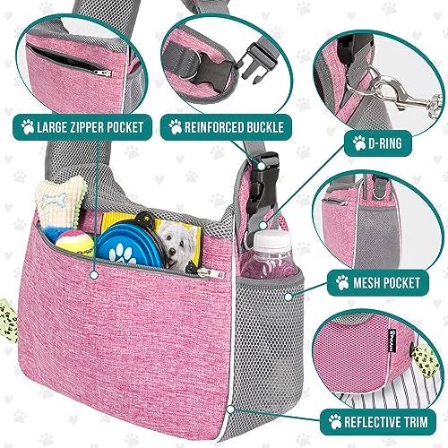 PetAmi Small Dog Sling Carrier, Soft-Sided Crossbody Puppy Carrying Purse Bag, Adjustable Sling Pet Pouch to Wear Medium Dog Cat Travel, Dog Bag for Traveling, Poop Bag Dispenser, Max 10 lbs, Pink - Image 4