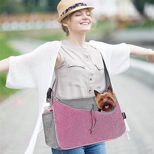 PetAmi Small Dog Sling Carrier, Soft-Sided Crossbody Puppy Carrying Purse Bag, Adjustable Sling Pet Pouch to Wear Medium Dog Cat Travel, Dog Bag for Traveling, Poop Bag Dispenser, Max 10 lbs, Pink - Image 5