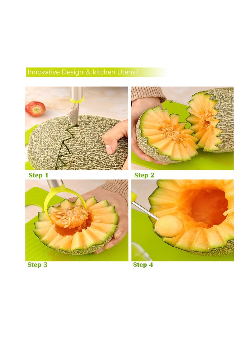 KASTWAVE Watermelon Slicer Cutter with Melon Baller Scoop Set, Portable Stainless Steel Watermelon Cutter, Suitable for Home Party Kitchen Tools and Gadgets - Image 3