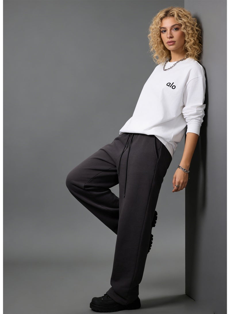 Alo loose casual long sleeved round neck T-shirt - a couple's shirt suitable for both men and women, 100% pure cotton 250G sports shirt with logo, casual and fashionable Chinese street wear - Image 1