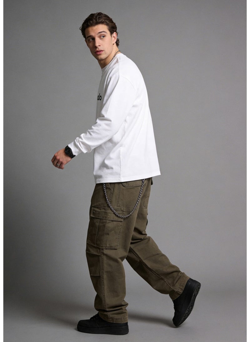 Alo loose casual long sleeved round neck T-shirt - a couple's shirt suitable for both men and women, 100% pure cotton 250G sports shirt with logo, casual and fashionable Chinese street wear - Image 4