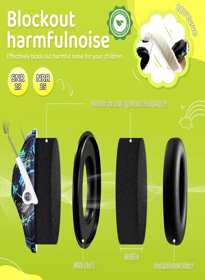 PROHEAR واقيات أذن للأطفال من بروهير 032، حماية من الضوضاء بمعدل 25 ديسيبل، واقيات أذن للأطفال، عصابة رأس قابلة للتعديل لحماية السمع، مناسبة للفعاليات الرياضية والحفلات الموسيقية والسباقات والمطارات - بنقشة جرافيتي - Image 2