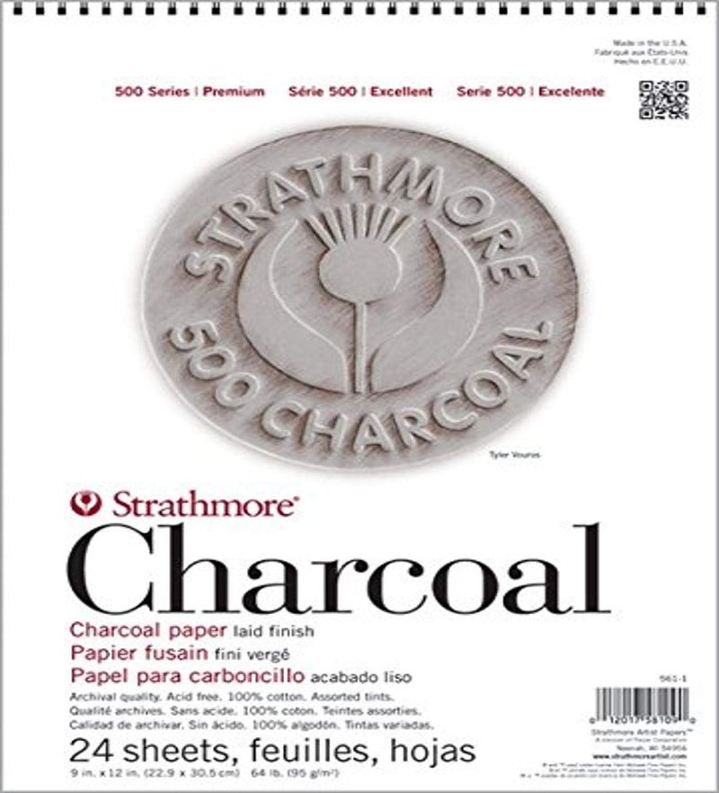 500 Series Charcoal Paper, Assorted Colors, Wirebound Pad, 12x18 inches, 24 Sheets (64lb/95g) - Professional Artist Paper