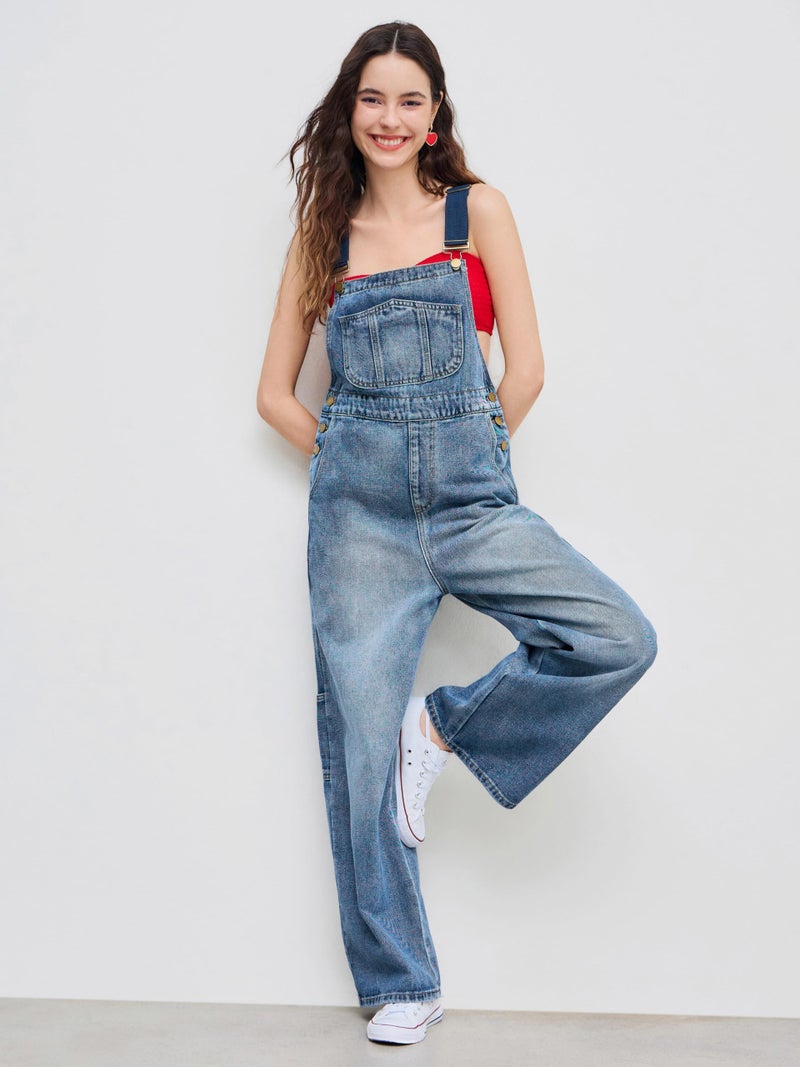 CIDER Overalls for Women Denim Pocket Buckle Up Wide Leg Jumpsuit Casual Outfits Trendy: Blue, M - Image 4