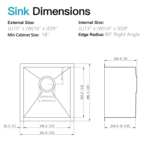 ZDHHT 18 Black Undermount Kitchen Bar Sink, ZDHHT 18 x 16 x 9 Inches Black Stainless Steel Small Sink Bar Prep Sink Outdoor Laundry Sink RV - Image 5