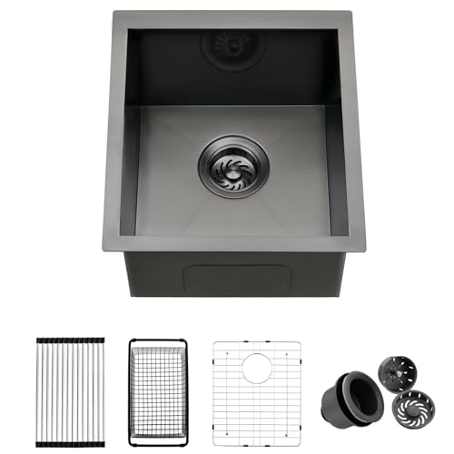 ZDHHT 18 Black Undermount Kitchen Bar Sink, ZDHHT 18 x 16 x 9 Inches Black Stainless Steel Small Sink Bar Prep Sink Outdoor Laundry Sink RV - Image 1