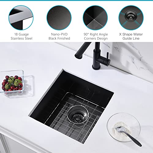 ZDHHT 18 Black Undermount Kitchen Bar Sink, ZDHHT 18 x 16 x 9 Inches Black Stainless Steel Small Sink Bar Prep Sink Outdoor Laundry Sink RV - Image 4