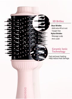 DOSCHER Hair Dryer Brush Blow Dryer Hair Dryer and Styler Hot Air Brush 4 in 1 Pink Volumizer with Negative Ion 1300W  - Image 4