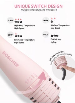DOSCHER Oval Barrel Blow Hair Dryer Brush & Hot Air Brush in One - 1300W Hair Styler for Smooth, Frizz-Free Results, Pink Volumizer Dryer with Negative Ion,Works on All Hair Types  - Image 2