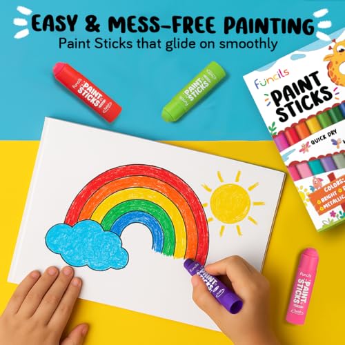 Funcils 36 Washable Tempera Paint Sticks for Kids with Coloring Book | Non-Toxic Markers for Toddlers 1-3 | Works on Paper, Canvas, Wood, Cardboard - Craft, Art Supplies for Kids 3-5, Painting Crayons - Image 4
