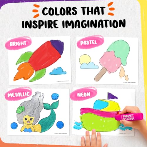 Funcils 36 Washable Tempera Paint Sticks for Kids with Coloring Book | Non-Toxic Markers for Toddlers 1-3 | Works on Paper, Canvas, Wood, Cardboard - Craft, Art Supplies for Kids 3-5, Painting Crayons - Image 3