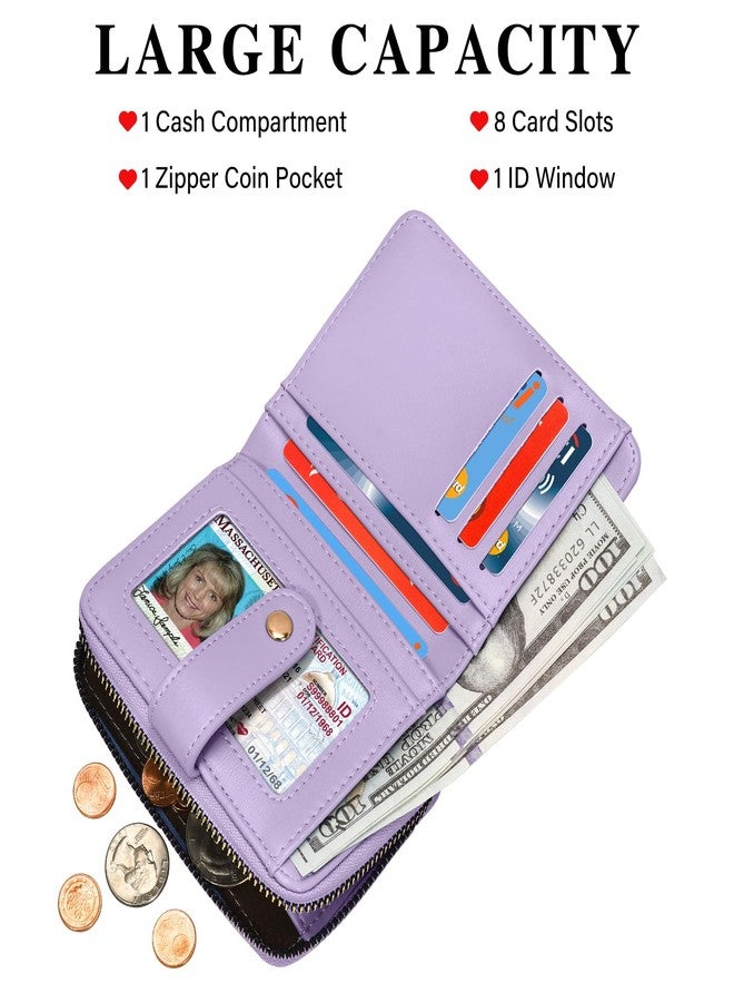 oscaurt Wallet Women Small RFID Blocking Bifold Credit Card Wallets with ID Window and Tassel Zipper Coin Pocket Ladies Wallet, Purple, Small, Cute - Image 2