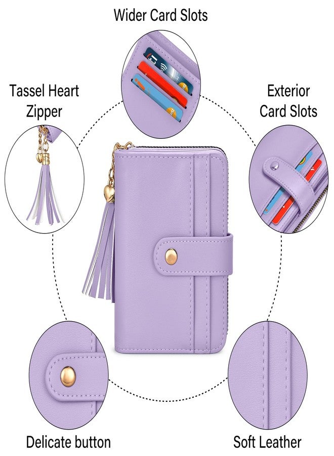 oscaurt Wallet Women Small RFID Blocking Bifold Credit Card Wallets with ID Window and Tassel Zipper Coin Pocket Ladies Wallet, Purple, Small, Cute - Image 5