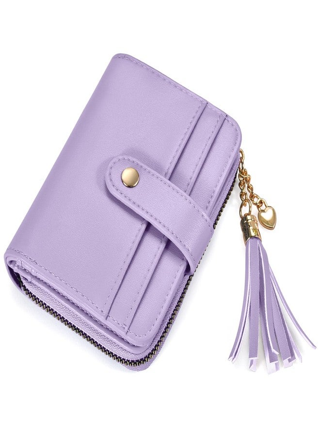 oscaurt Wallet Women Small RFID Blocking Bifold Credit Card Wallets with ID Window and Tassel Zipper Coin Pocket Ladies Wallet, Purple, Small, Cute - Image 1