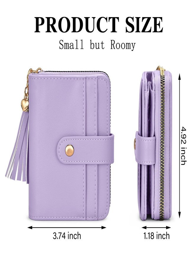 oscaurt Wallet Women Small RFID Blocking Bifold Credit Card Wallets with ID Window and Tassel Zipper Coin Pocket Ladies Wallet, Purple, Small, Cute - Image 3