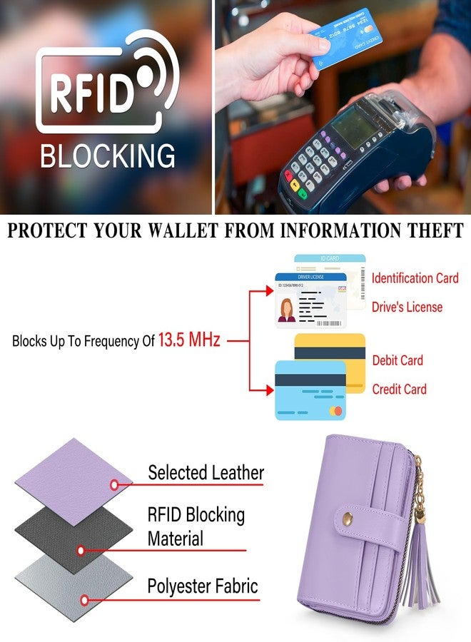 oscaurt Wallet Women Small RFID Blocking Bifold Credit Card Wallets with ID Window and Tassel Zipper Coin Pocket Ladies Wallet, Purple, Small, Cute - Image 4