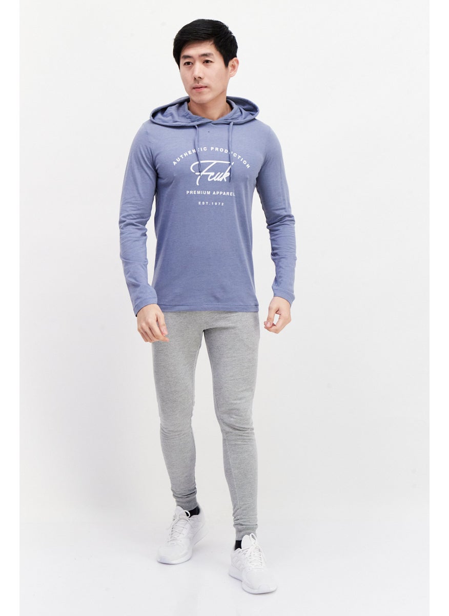 French Connection Men Hooded Long Sleeve Graphic T-Shirt, Light Blue  - Image 2