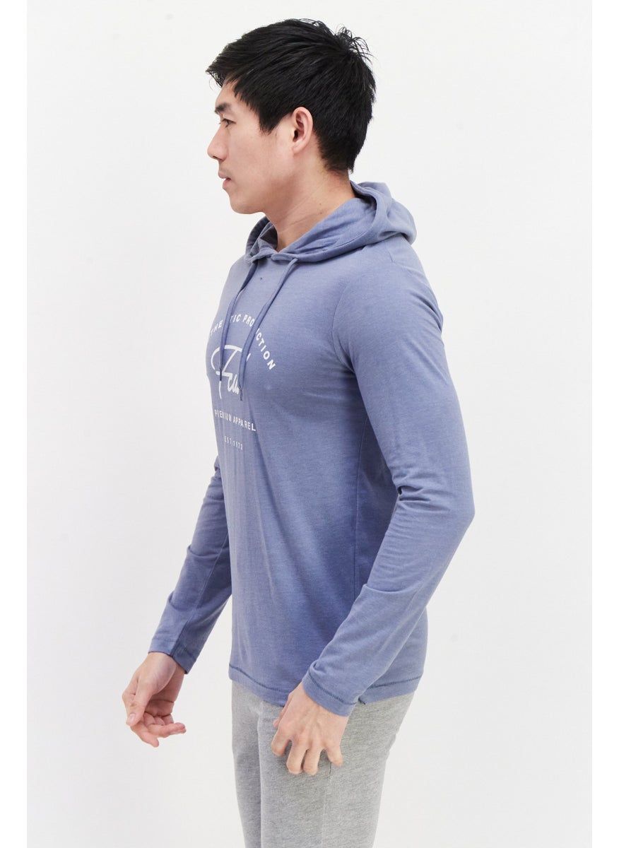 French Connection Men Hooded Long Sleeve Graphic T-Shirt, Light Blue  - Image 4