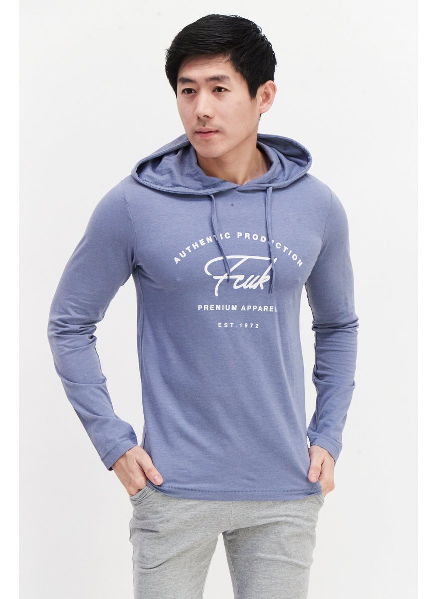 French Connection Men Hooded Long Sleeve Graphic T-Shirt, Light Blue  - Image 1
