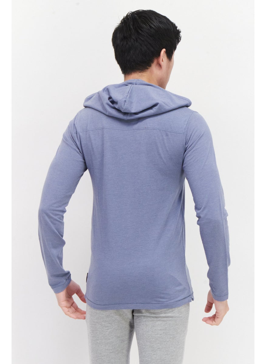 French Connection Men Hooded Long Sleeve Graphic T-Shirt, Light Blue  - Image 3