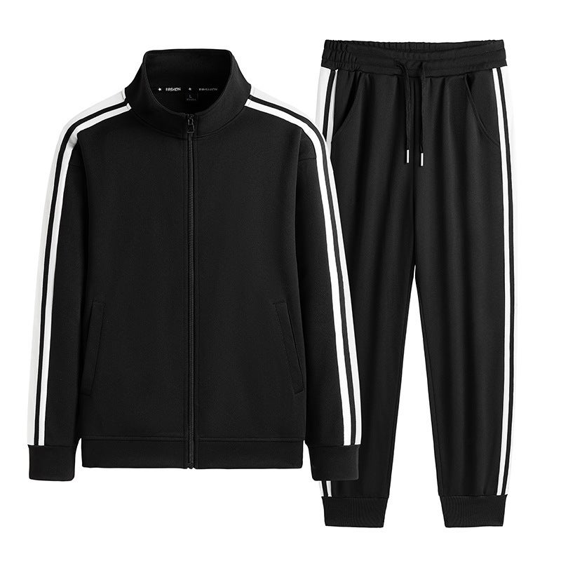Foreign trade 2023 new autumn and winter sweater suit mens solid color casual cardigan sweater two-piece outer suit Black 