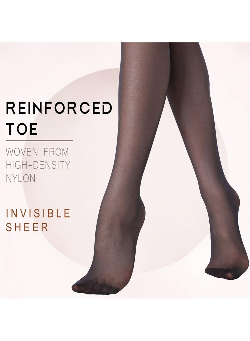 SUNSAR 3pcs Pantyhose for Women 20 Denier High Waist Sheer Tights (Black) - Image 4