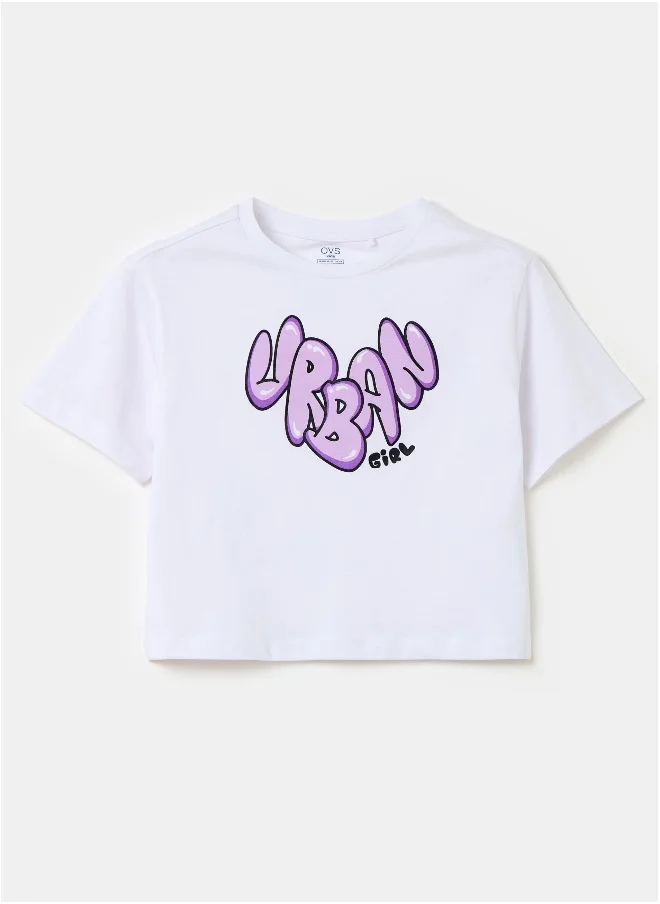 او في اس Cotton crop T-shirt with print