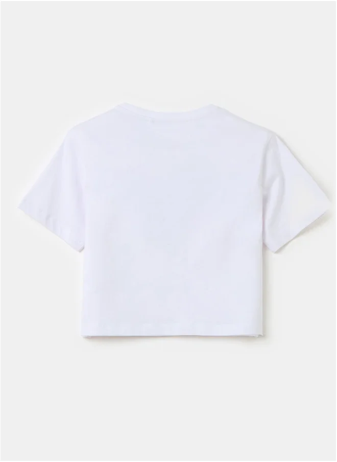 او في اس Cotton crop T-shirt with print