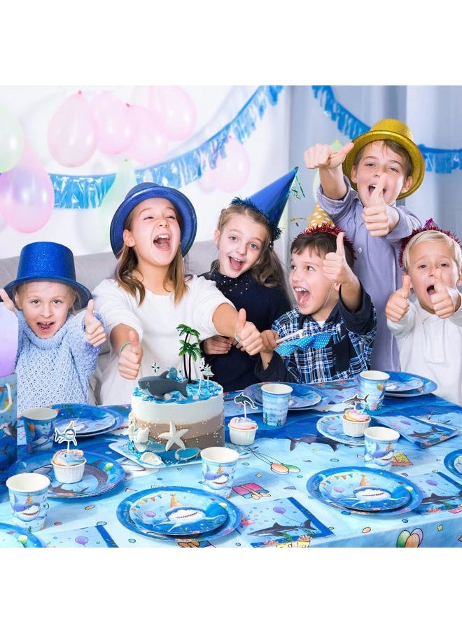 Wernnsai - Blue Shark Party Table Cover -2 PC 54” x 108” Ocean Theme Table Cloth Under The Sea Party Supplies Disposable Plastic Rectangle Tablecloth for Kids Shark Birthday Party Decor - Image 1