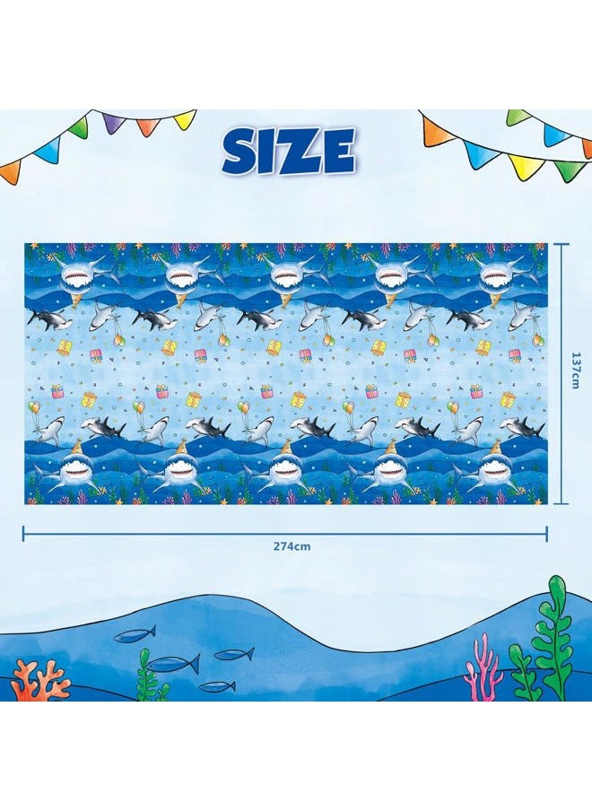 Wernnsai - Blue Shark Party Table Cover -2 PC 54” x 108” Ocean Theme Table Cloth Under The Sea Party Supplies Disposable Plastic Rectangle Tablecloth for Kids Shark Birthday Party Decor - Image 1
