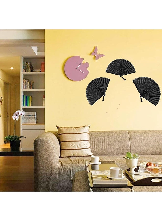 JS Hand Fan, Silk Fabric Bamboo Ribs Handheld Folding Wall Decoration Wedding Party, Hand Folding Fan with Bamboo Frame, Lace for Women Girls Gifts - Image 3