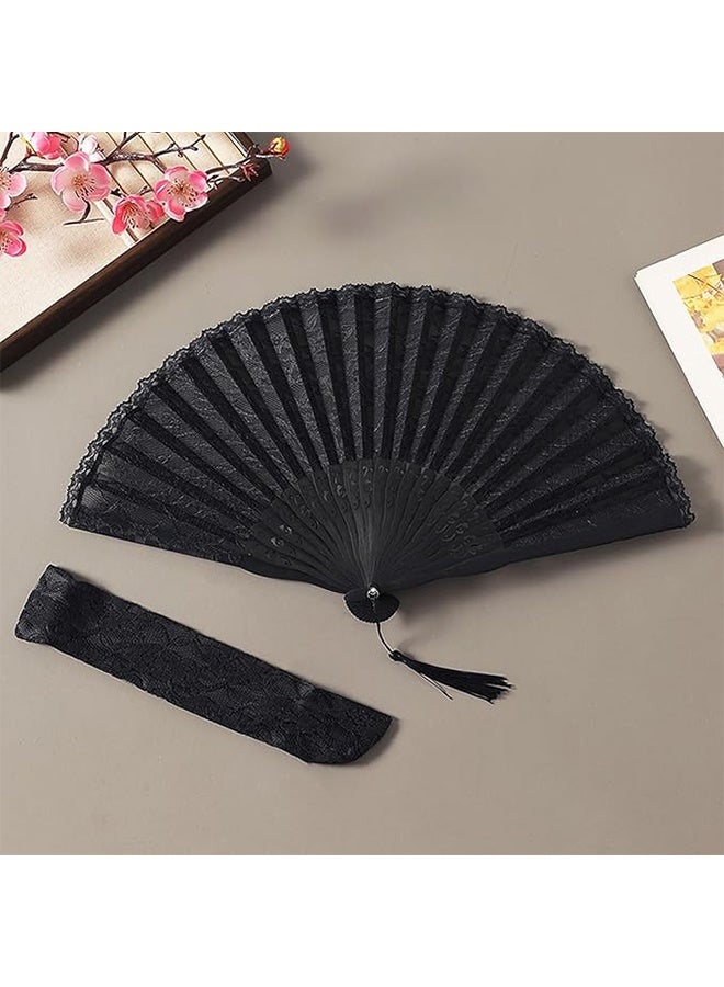 JS Hand Fan, Silk Fabric Bamboo Ribs Handheld Folding Wall Decoration Wedding Party, Hand Folding Fan with Bamboo Frame, Lace for Women Girls Gifts - Image 5